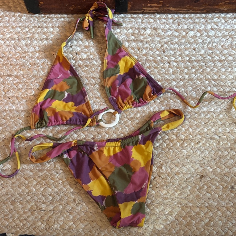 Bamba Swim Women’s Abstract Print Triangle Bikini — Multicolor